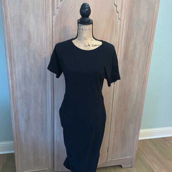 NWT Anthropologie Sundry Side Shirred Jersey Midi Dress black basic midi dress L - Picture 5 of 15